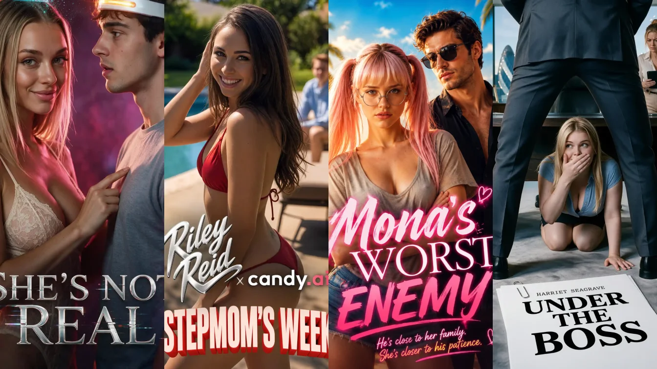 Posters of She's not real, My Stepmom's Weekend, Mona's Worst Enemy and Under the Boss